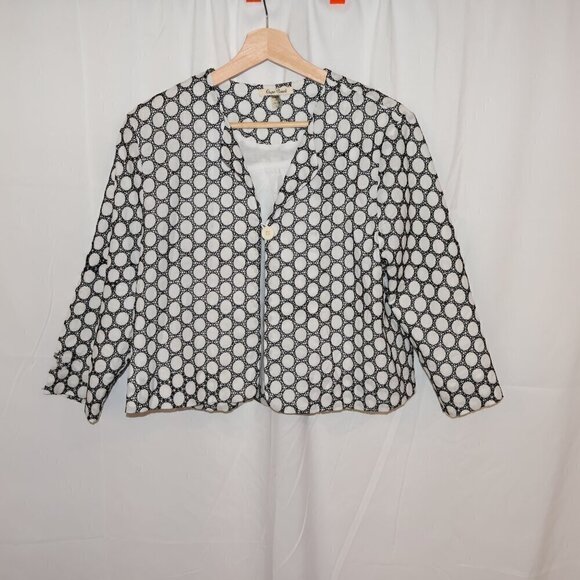 Onque Casuals Size Large Cropped Jacket White Black 3/4 Sleeves One Button - Picture 2 of 14
